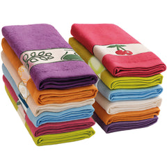 Set de 6 Paños de Cocina briebe Home 100% Algodón Rizo 50X50cm, Alta Absorción y Suavidad Colores Bordados