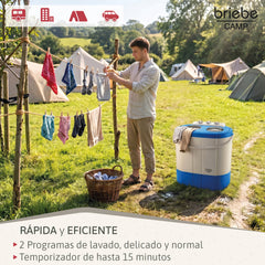 Mini Lavadora briebe Camp Portátil Camping con Centrifugado 3Kg Blanco/Azul