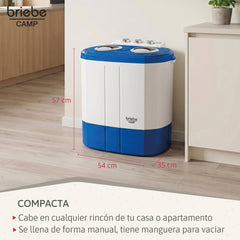 Mini Lavadora briebe Camp Portátil Camping con Centrifugado 3Kg Blanco/Azul