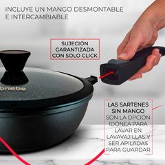 Juego 2 Sartenes Granitec Inducción Antiadherentes Ø 24-28 + 2 Mangos Extraíbles + Tapas