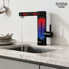 Grifo Eléctrico de Mesa para Cocina / Baño Agua Caliente al Instante Indicador y Selector Temperatura Acero Inox Negro Bajo Consumo