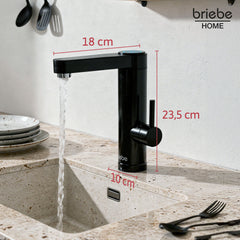 Grifo Eléctrico de Mesa para Cocina / Baño Agua Caliente al Instante Indicador y Selector Temperatura Acero Inox Negro Bajo Consumo