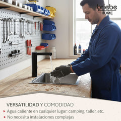 Grifo Eléctrico de Mesa para Cocina / Baño Agua Caliente al Instante Indicador y Selector Temperatura Acero Inox Negro Bajo Consumo