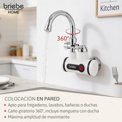 Grifo / Ducha Eléctrico Instantáneo de Pared para Baño Agua Caliente al Instante Indicador Temperatura Bajo Consumo
