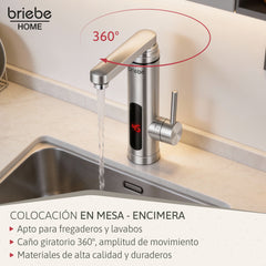Grifo Eléctrico Instantáneo de Mesa para Cocina / Baño Agua Caliente al Instante Indicador Temperatura Acero Inox Bajo Consumo