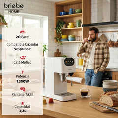 Cafetera Espresso Nordic 20 Bares Compatible Cápsulas Nespresso y Café Molido Blanco