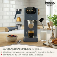 Cafetera Espresso Nordic 20 Bares Compatible Cápsulas Nespresso y Café Molido Gris