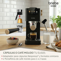 Cafetera Espresso Nordic 20 Bares Compatible Cápsulas Nespresso y Café Molido Negro