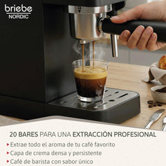 Set Nordic Cafetera Espresso 20 Bares Cápsulas y Café Molido + Hervidor Agua Eléctrico 17L Inalámbrico 2200W + Tostadora Ranura Ancha 2 Rebanadas Negro