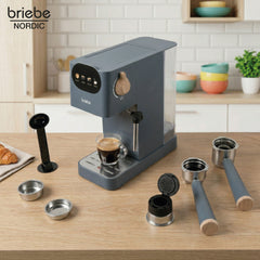 Set Nordic Cafetera Espresso 20 Bares Cápsulas y Café Molido + Hervidor Agua Eléctrico 17L Inalámbrico 2200W + Tostadora Ranura Ancha 2 Rebanadas Gris