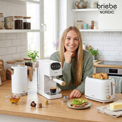 Set Nordic Cafetera Espresso 20 Bares Cápsulas y Café Molido + Hervidor Agua Eléctrico 17L Inalámbrico 2200W + Tostadora Ranura Ancha 2 Rebanadas Blanco