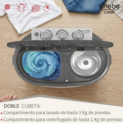 Mini Lavadora briebe Camp Portátil Camping con Centrifugado 3Kg Blanco/Gris