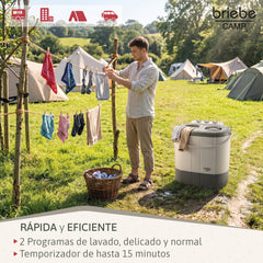 Mini Lavadora briebe Camp Portátil Camping con Centrifugado 3Kg Blanco/Gris