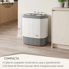 Mini Lavadora briebe Camp Portátil Camping con Centrifugado 3Kg Blanco/Gris