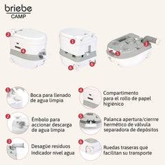 WC briebe Camp Comfort Plus Inodoro Portátil Químico con Ruedas Adultos Potty 22L Camping Camper Blanco