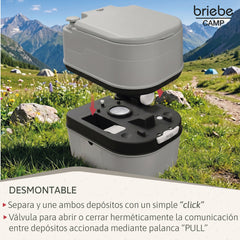 WC briebe Camp Comfort Inodoro Portátil Químico Adultos Potty 24L Camping Camper Gris
