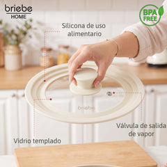 Juego 2 Tapas Sartén Universal Ollas Cacerolas Multidiámetro Borde Silicona Cristal Válvula
