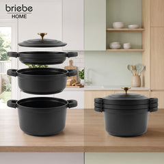 Batería Cocina Inducción Totem Apilable 4 Piezas Ø 22cm Antiadherente Cerámico Negro