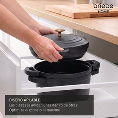 Batería Cocina Inducción Totem Apilable 4 Piezas Ø 22cm Antiadherente Cerámico Negro