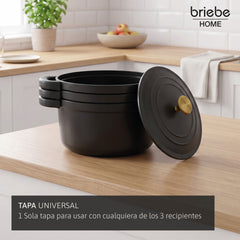 Batería Cocina Inducción Totem Apilable 4 Piezas Ø 22cm Antiadherente Cerámico Negro