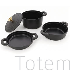 Batería Cocina Inducción Totem Apilable 4 Piezas Ø 22cm Antiadherente Cerámico Negro
