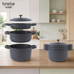 Batería Cocina Inducción Totem Apilable 4 Piezas Ø 22cm Antiadherente Cerámico Gris