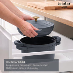 Batería Cocina Inducción Totem Apilable 4 Piezas Ø 22cm Antiadherente Cerámico Gris