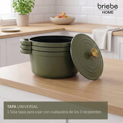 Batería Cocina Inducción Totem Apilable 4 Piezas Ø 22cm Antiadherente Cerámico Verde