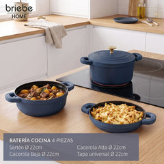 Batería Cocina Inducción Totem Apilable 4 Piezas Ø 22cm Antiadherente Cerámico Azul