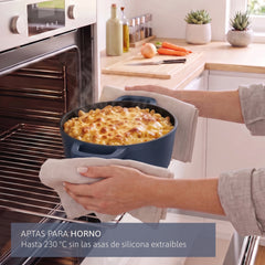 Batería Cocina Inducción Totem Apilable 4 Piezas Ø 22cm Antiadherente Cerámico Azul