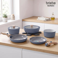 Batería Cocina Nordic Nest Inducción Cerámica Mango Extraíble Apilable 13 Piezas Gris