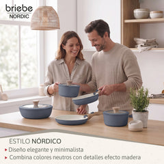 Batería Cocina Nordic Nest Inducción Cerámica Mango Extraíble Apilable 13 Piezas Gris