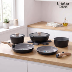 Batería Cocina Nordic Nest Inducción Cerámica Mango Extraíble Apilable 13 Piezas Negro