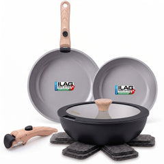 Batería Cocina Nordic Nest Inducción Cerámica Mango Extraíble Apilable 13 Piezas Negro