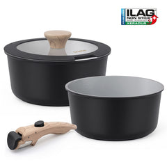 Batería Cocina Nordic Nest Inducción Cerámica Mango Extraíble Apilable 13 Piezas Negro