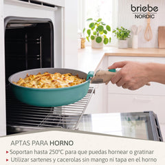 Batería Cocina Nordic Nest Inducción Cerámica Mango Extraíble Apilable 13 Piezas Verde