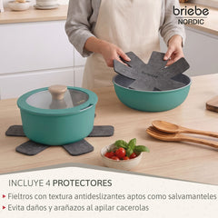 Batería Cocina Nordic Nest Inducción Cerámica Mango Extraíble Apilable 13 Piezas Verde