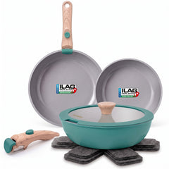 Batería Cocina Nordic Nest Inducción Cerámica Mango Extraíble Apilable 13 Piezas Verde