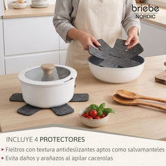 Batería Cocina Nordic Nest Inducción Cerámica Mango Extraíble Apilable 13 Piezas Blanco