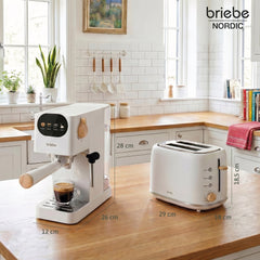 Set Nordic Cafetera Espresso 20 Bares Cápsulas y Café Molido Espumador Leche + Tostadora Ranura Ancha 2 Rebanadas 6 Niveles Tostado Blanco