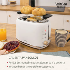 Set Nordic Cafetera Espresso 20 Bares Cápsulas y Café Molido Espumador Leche + Tostadora Ranura Ancha 2 Rebanadas 6 Niveles Tostado Blanco