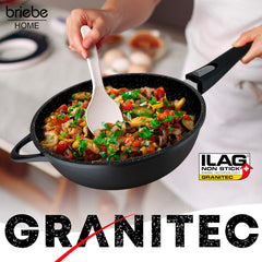 Juego 2 Sartenes Granitec Inducción Antiadherentes Ø 24-28 + 2 Mangos Extraíbles + Tapas