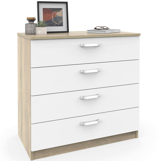 Cómoda Prakt 4 Cajones 78x74x40 Roble Cambrian/Blanco