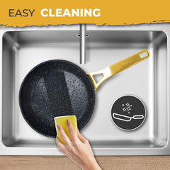 Juego de 3 Sartenes Antiadherentes Induccións Gold Titanium Ø 20-24-28