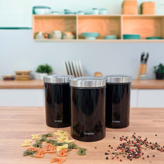 Set Metallic Panera + 3 Botes Negro/Inox