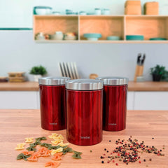 Set Metallic Panera + 3 Botes Rojo/Inox