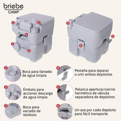 WC briebe Camp Compact Plus Inodoro Portátil Químico Adultos Potty 20L Camping Camper