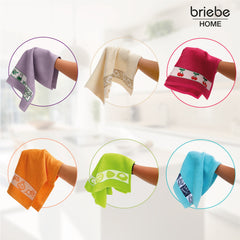Set de 6 Paños de Cocina briebe Home 100% Algodón Rizo 50X50cm, Alta Absorción y Suavidad Colores Bordados