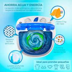 Mini Lavadora briebe Camp Portátil Camping con Centrifugado 3Kg Azul
