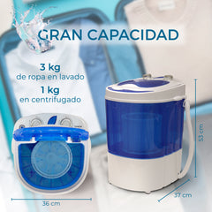 Mini Lavadora briebe Camp Portátil Camping con Centrifugado 3Kg Azul
